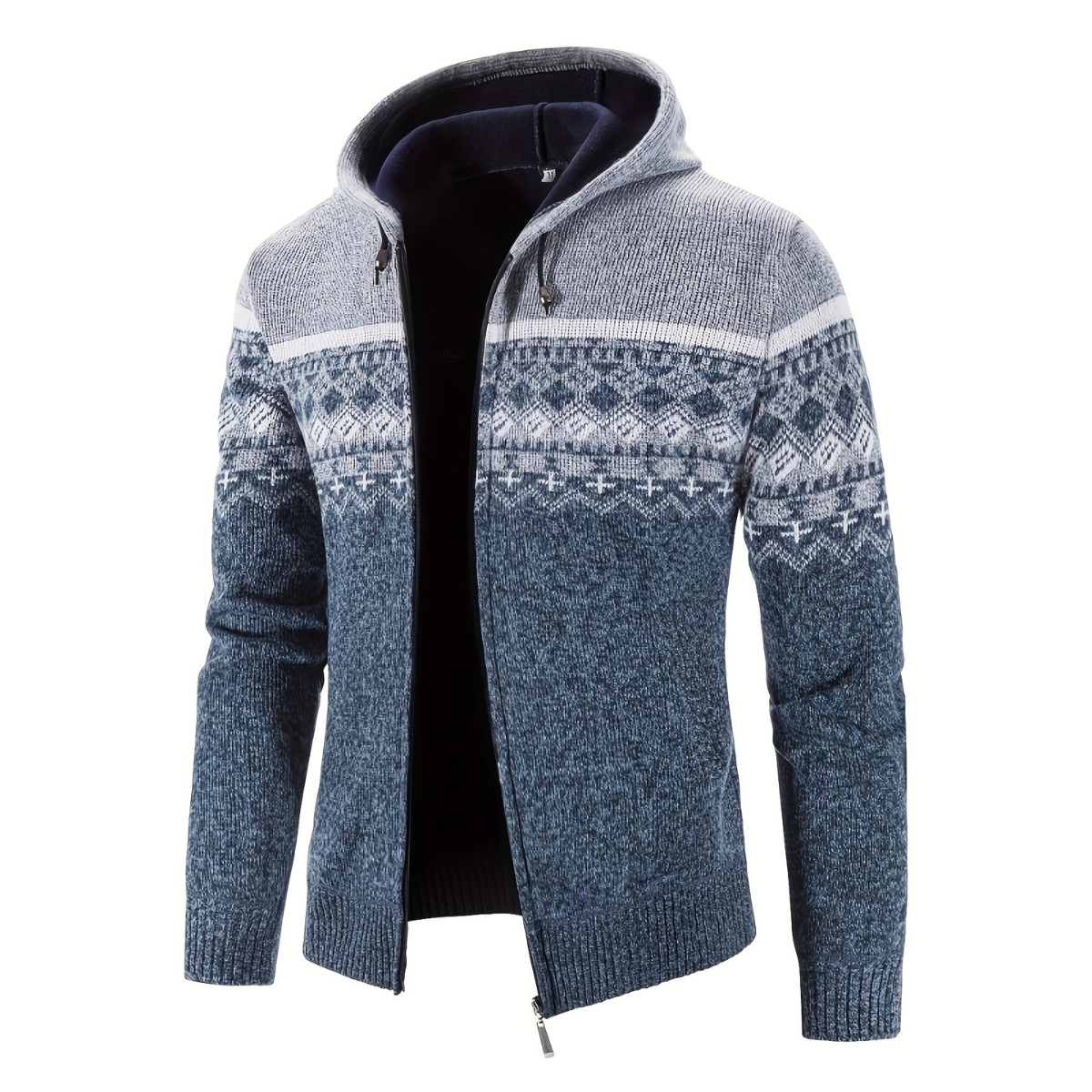 1 Gebreide Capuchon Cardigan met Rits voor Heren - Lichtgrijs - Afbeelding 1